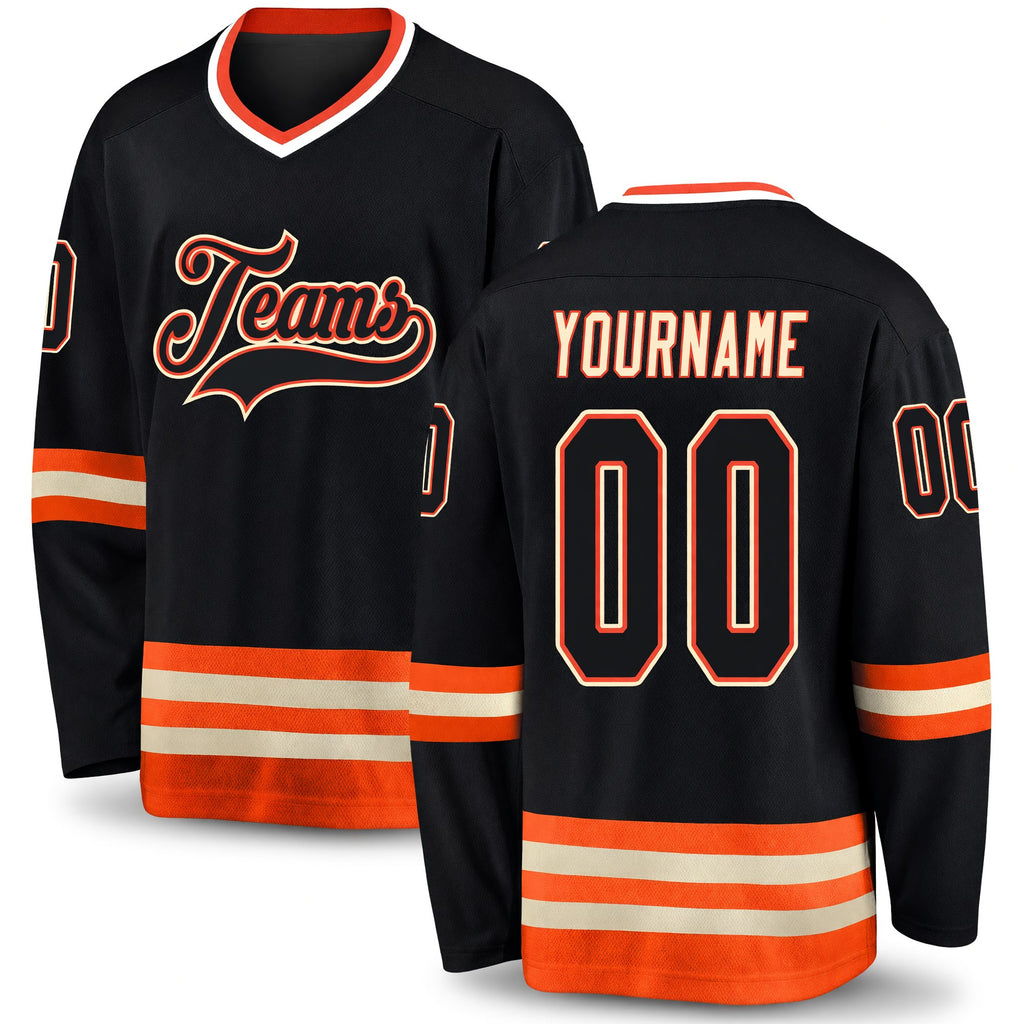 Custom Black Black-Orange Hockey Jersey