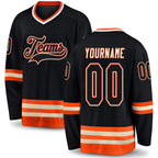 Custom Black Black-Orange Hockey Jersey