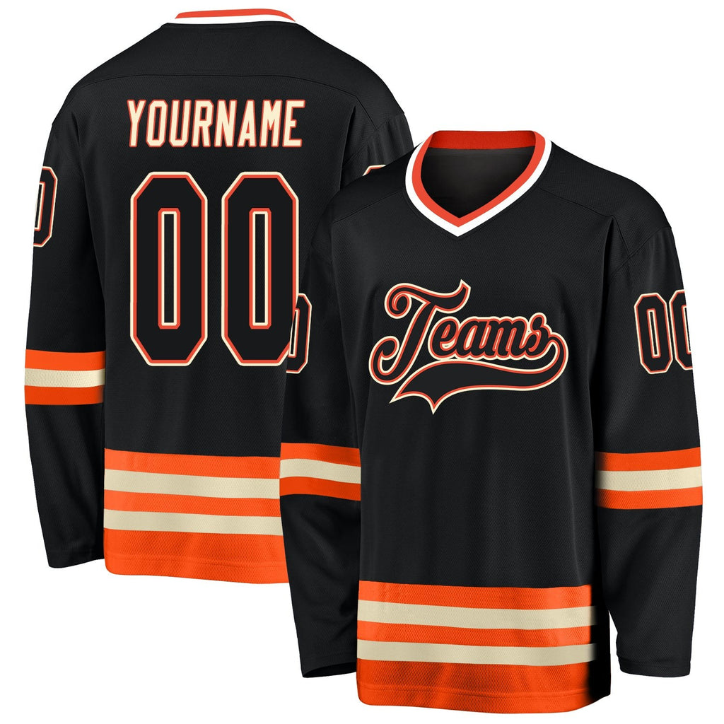 Custom Black Black-Orange Hockey Jersey photo 1