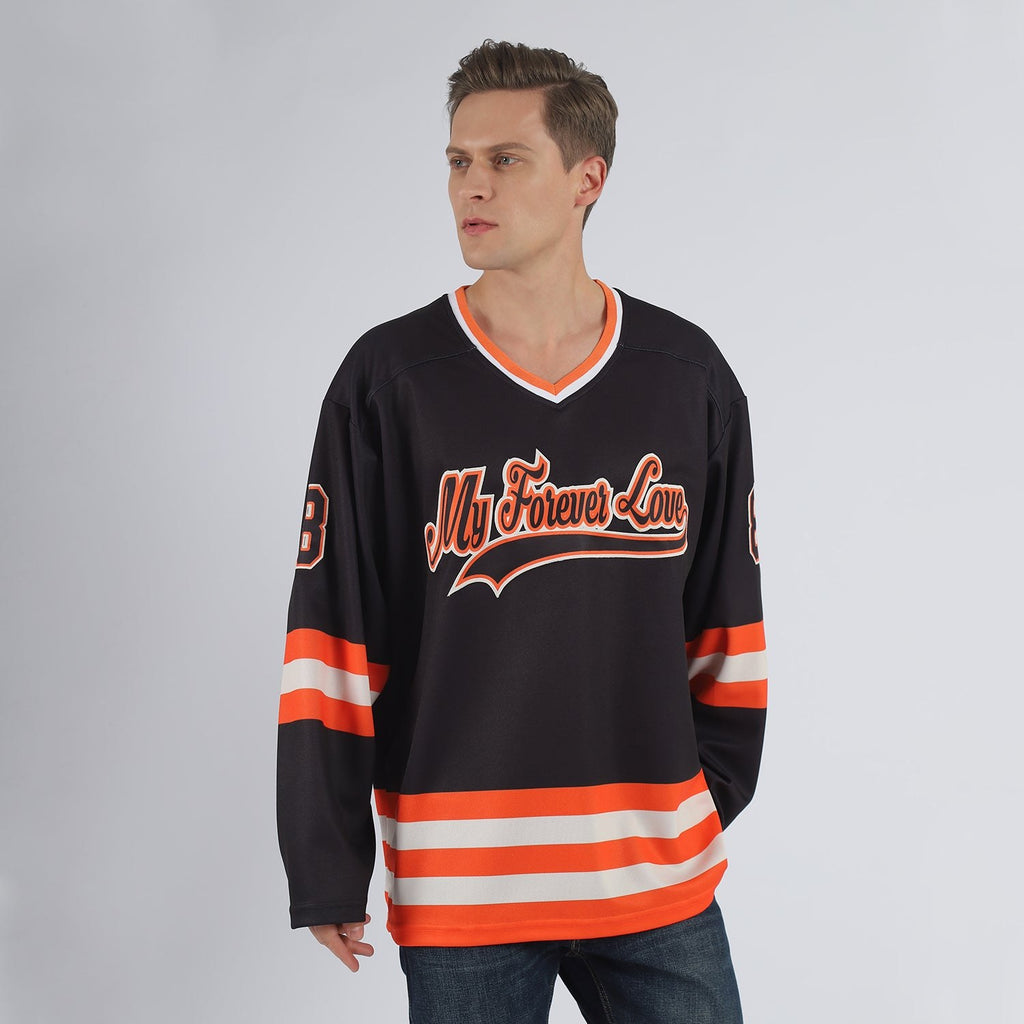 Custom Black Black-Orange Hockey Jersey photo 2