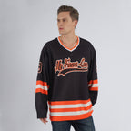 Custom Black Black-Orange Hockey Jersey photo 2