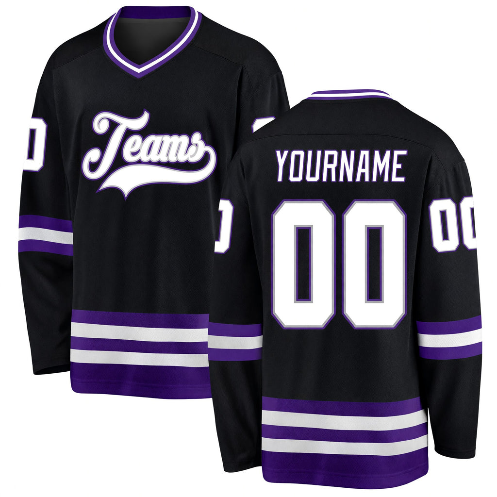Custom Black White-Purple Hockey Jersey