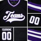 Custom Black White-Purple Hockey Jersey detail