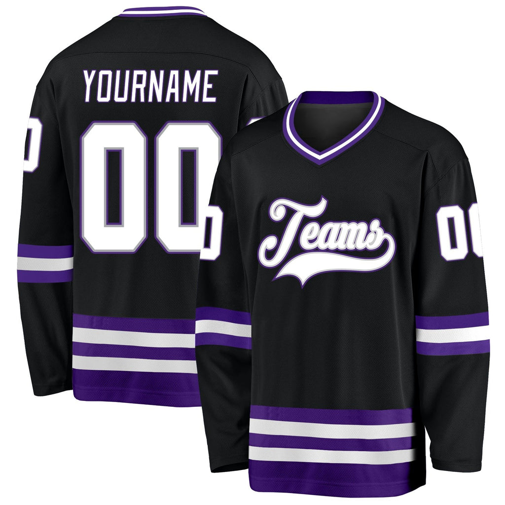 Custom Black White-Purple Hockey Jersey photo 1