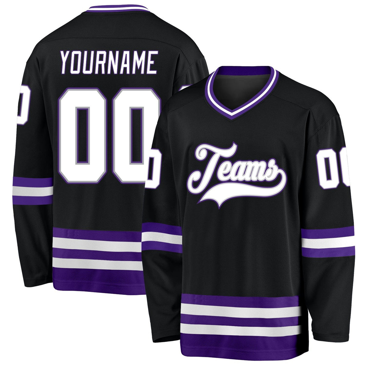 Custom Black White-Purple Hockey Jersey photo 1