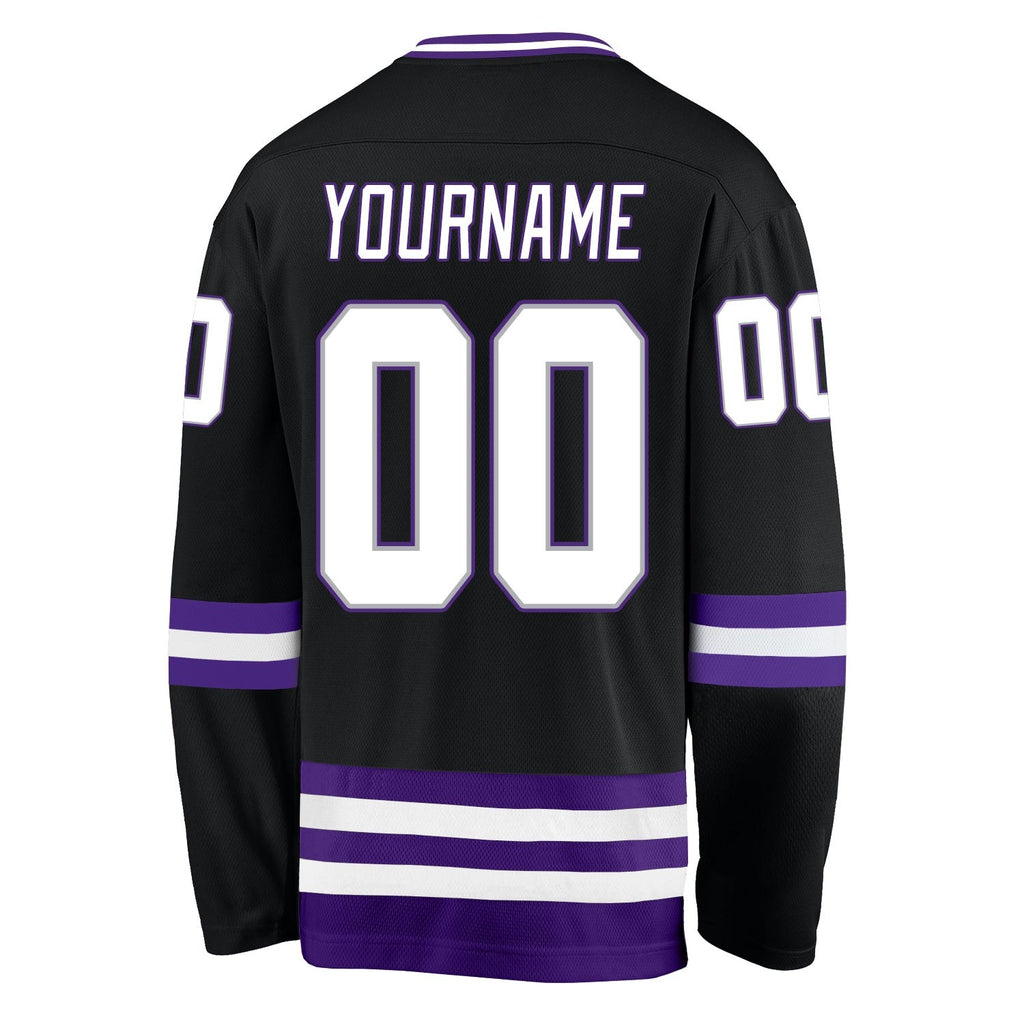 Custom Black White-Purple Hockey Jersey photo 3