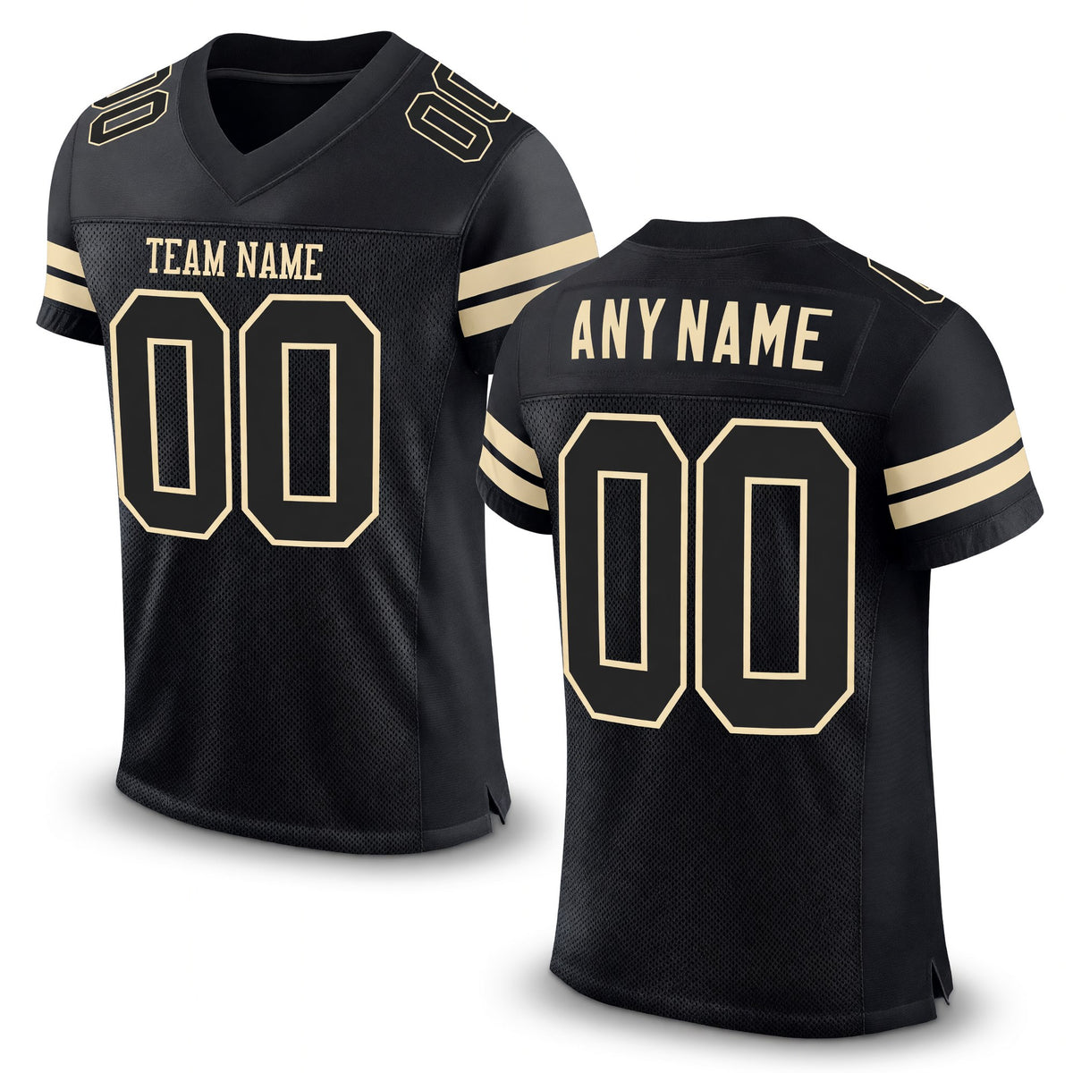 Custom Black Black-Cream Mesh Authentic Football Jersey