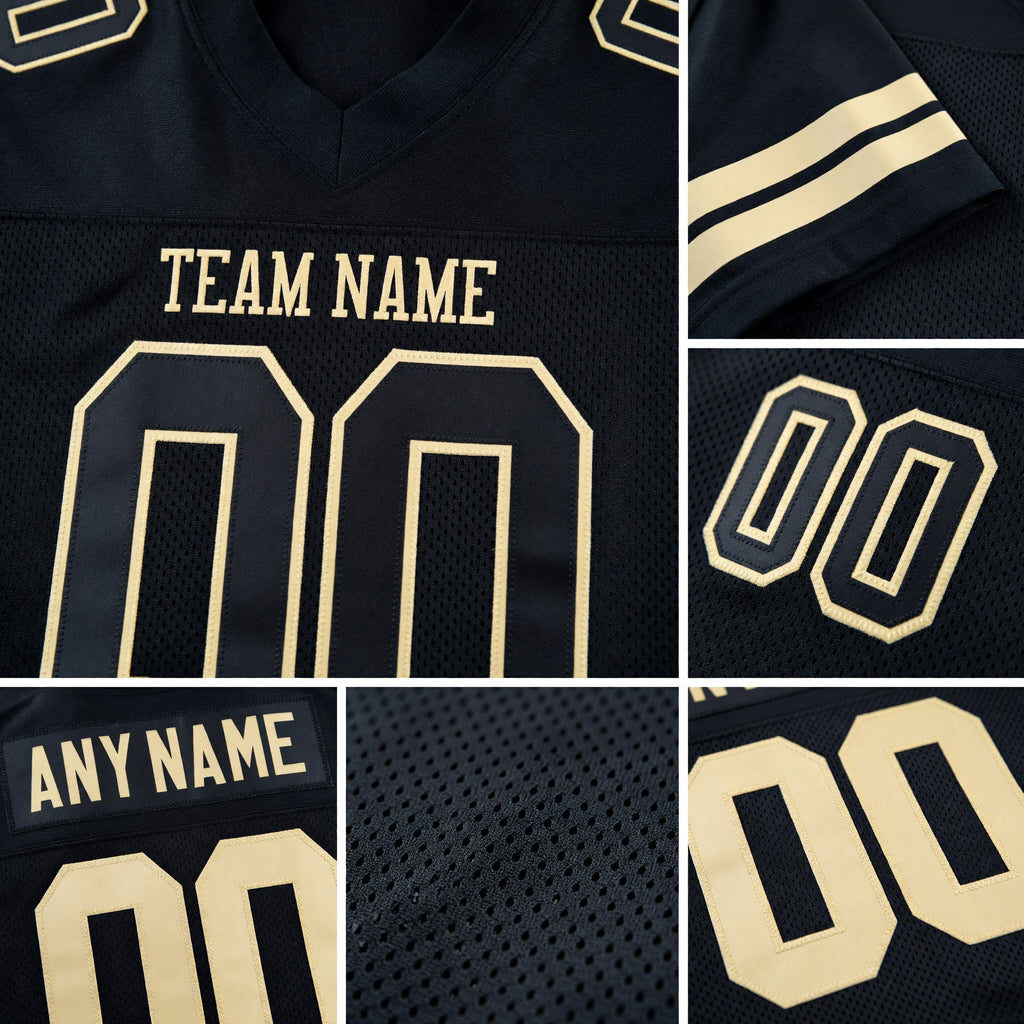 Custom Black Black-Cream Mesh Authentic Football Jersey detail