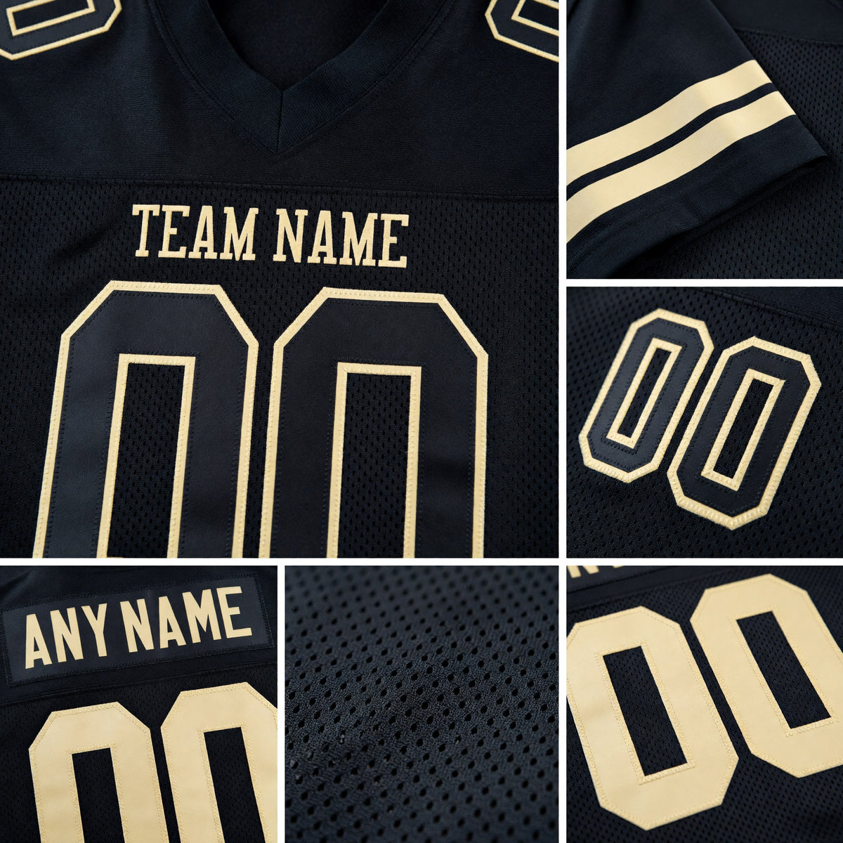 Custom Black Black-Cream Mesh Authentic Football Jersey detail