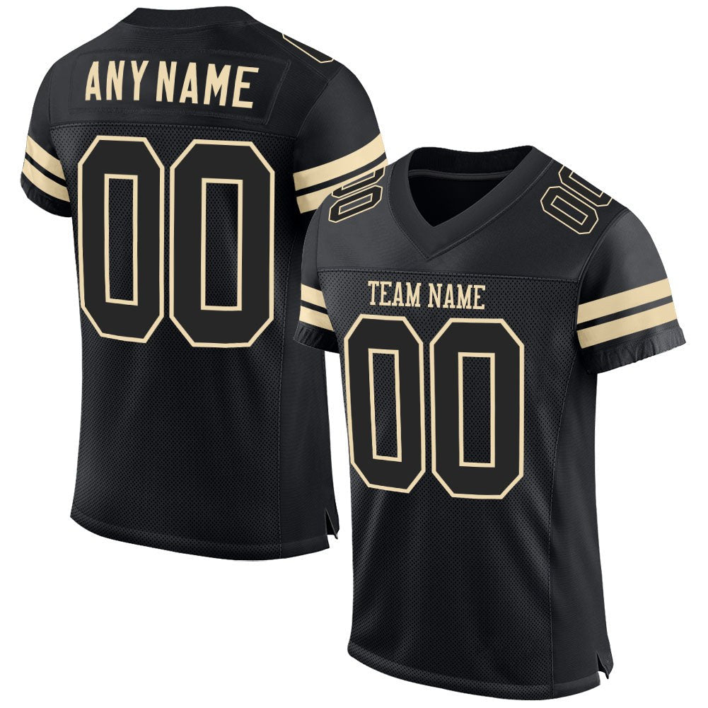 Custom Black Black-Cream Mesh Authentic Football Jersey photo 1