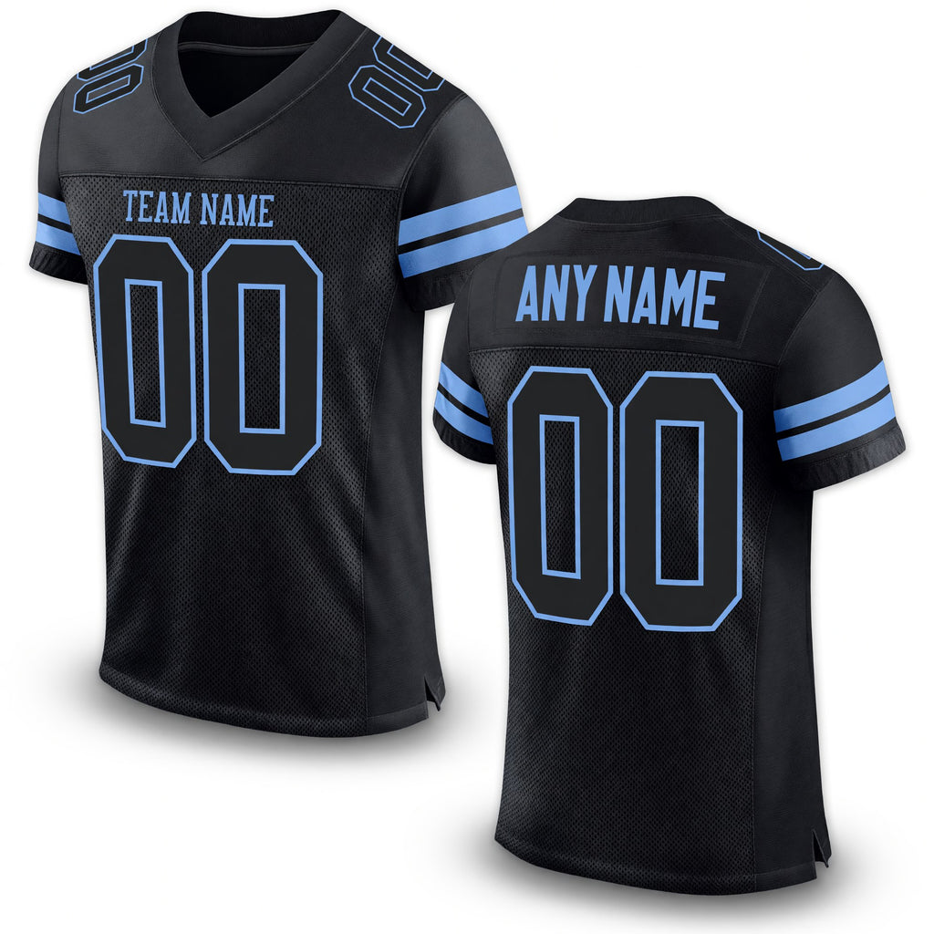 Custom Black Black-Light Blue Mesh Authentic Football Jersey