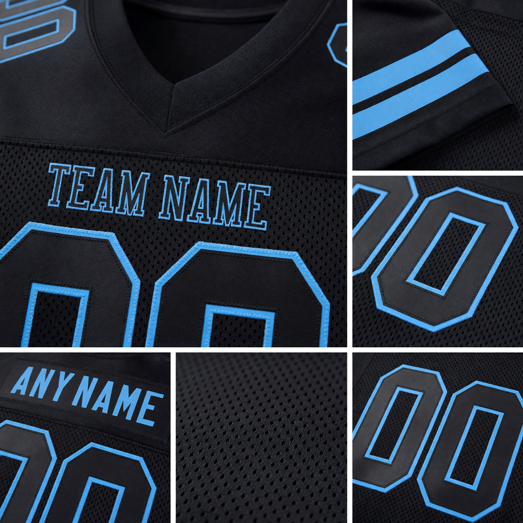 Custom Black Black-Light Blue Mesh Authentic Football Jersey detail