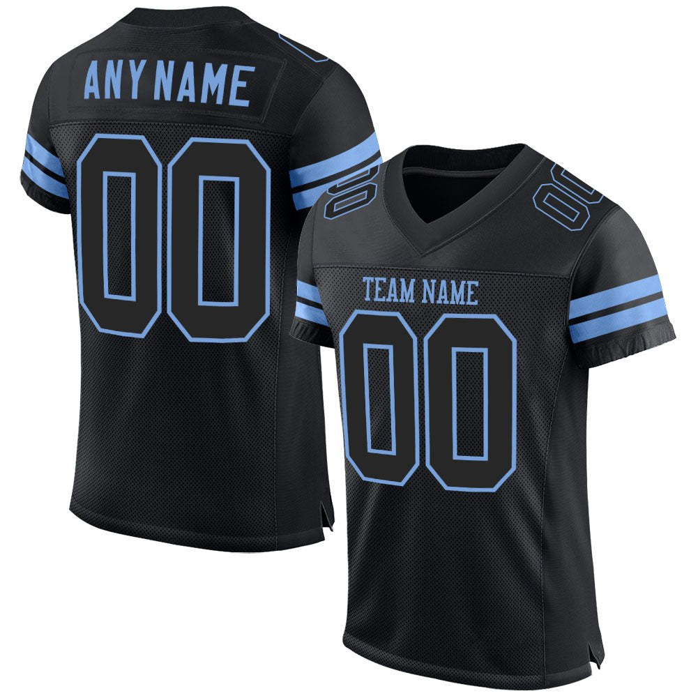 Custom Black Black-Light Blue Mesh Authentic Football Jersey photo 1