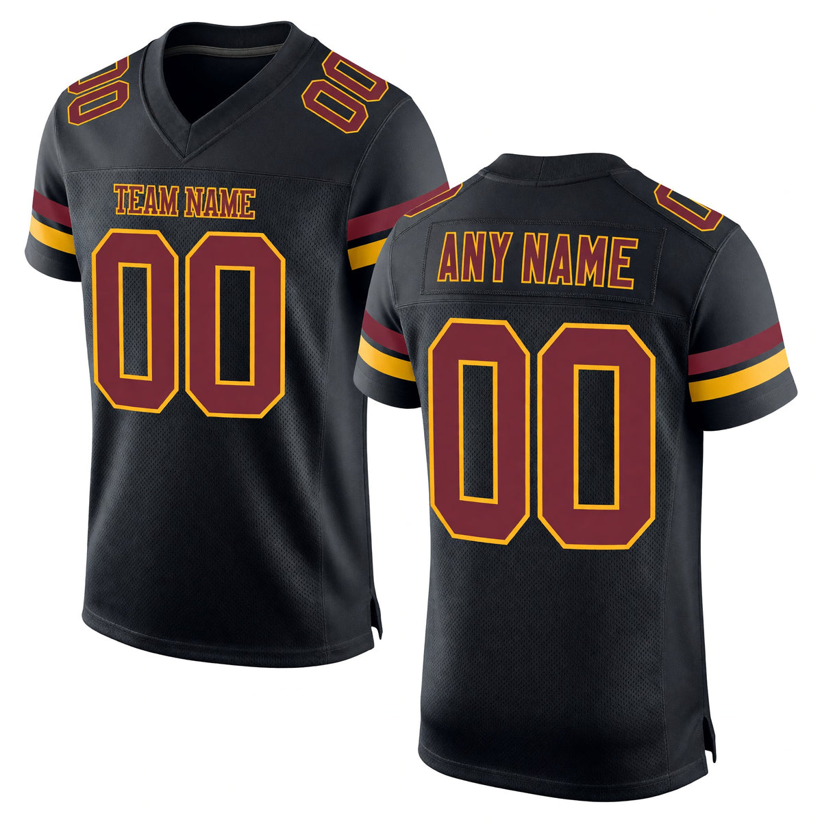 Custom Black Burgundy-Gold Mesh Authentic Football Jersey