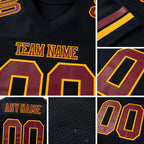 Custom Black Burgundy-Gold Mesh Authentic Football Jersey detail