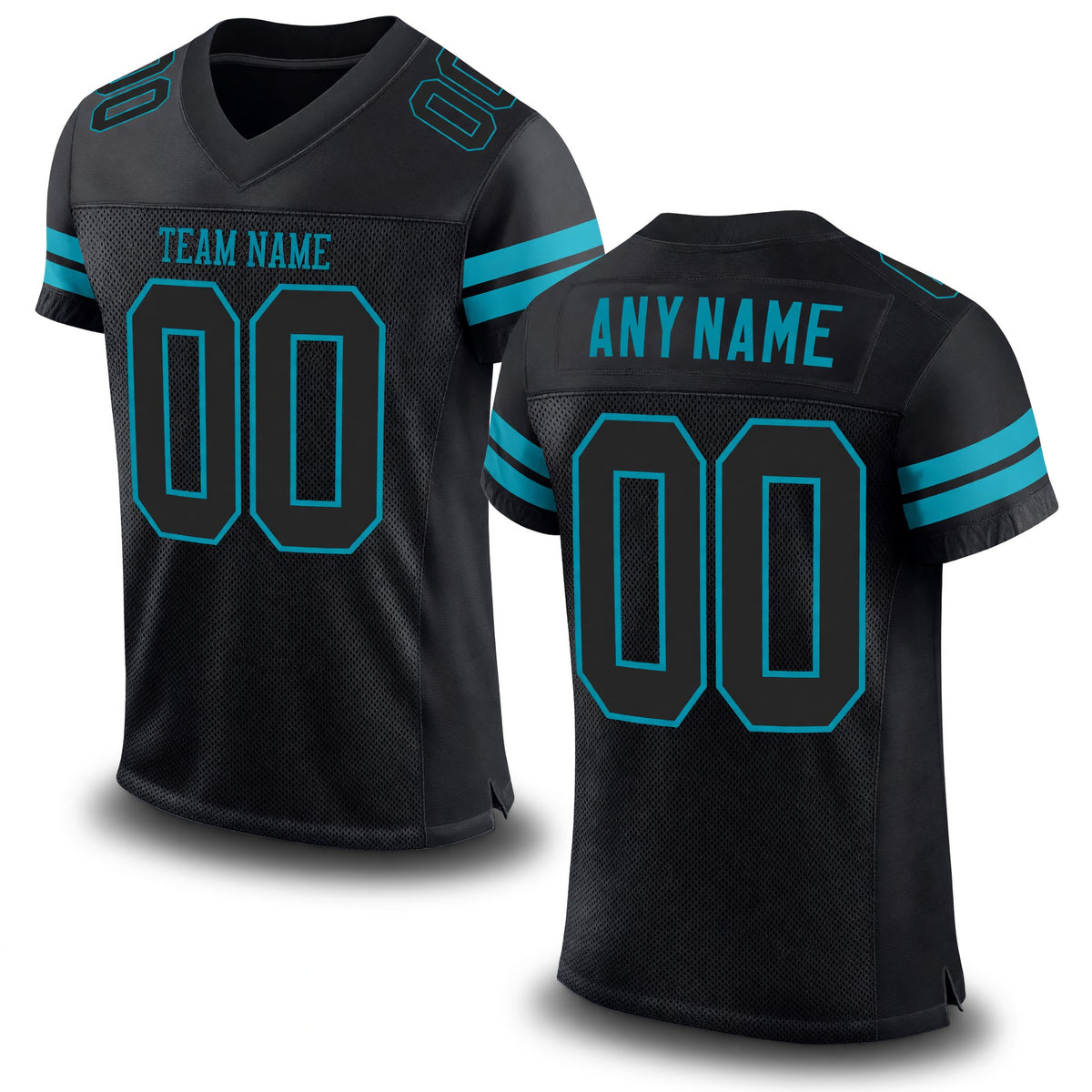 Custom Black Black-Teal Mesh Authentic Football Jersey