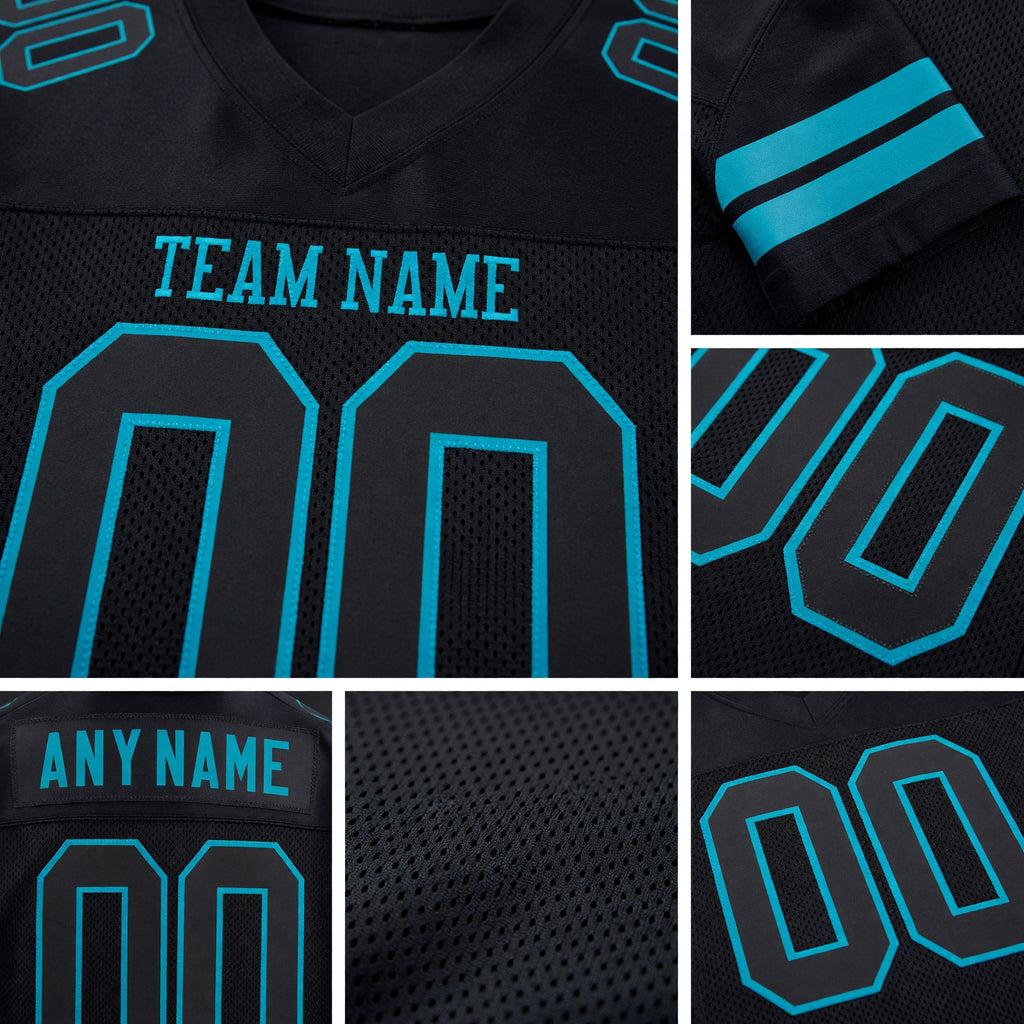 Custom Black Black-Teal Mesh Authentic Football Jersey detail