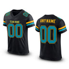 Custom Black Teal-Gold Mesh Authentic Football Jersey