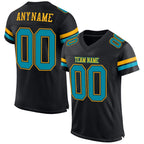 Custom Black Teal-Gold Mesh Authentic Football Jersey photo 1