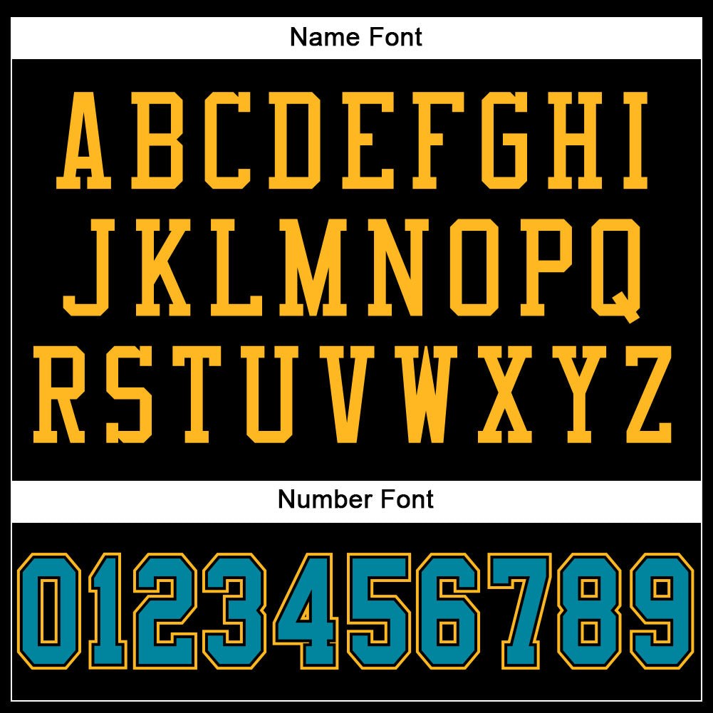 Custom Black Teal-Gold Mesh Authentic Football Jersey photo 3