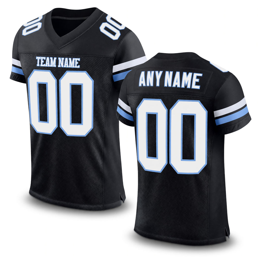 Custom Black White-Light Blue Mesh Authentic Football Jersey