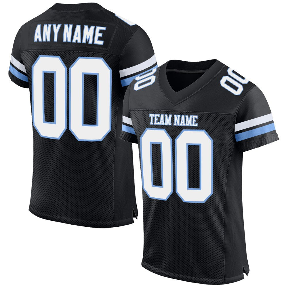 Custom Black White-Light Blue Mesh Authentic Football Jersey photo 1
