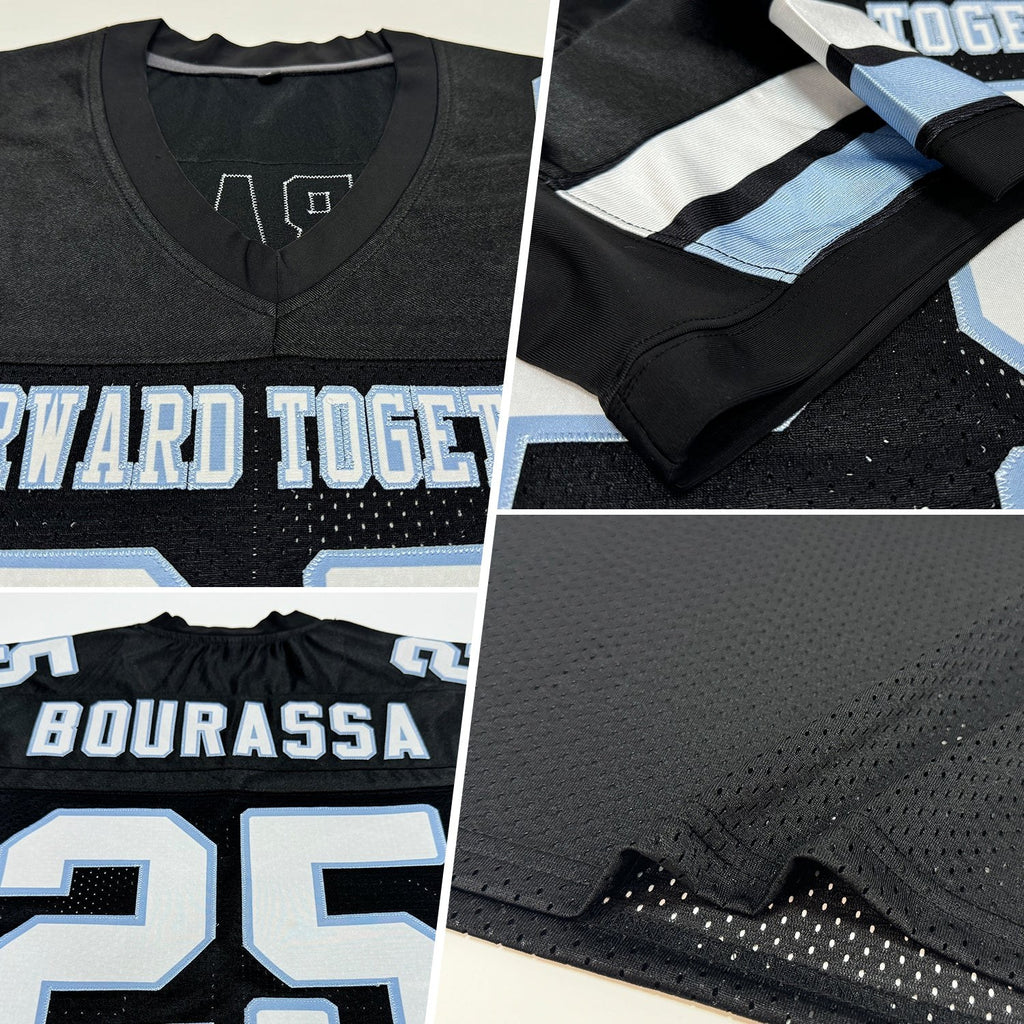 Custom Black White-Light Blue Mesh Authentic Football Jersey photo 2