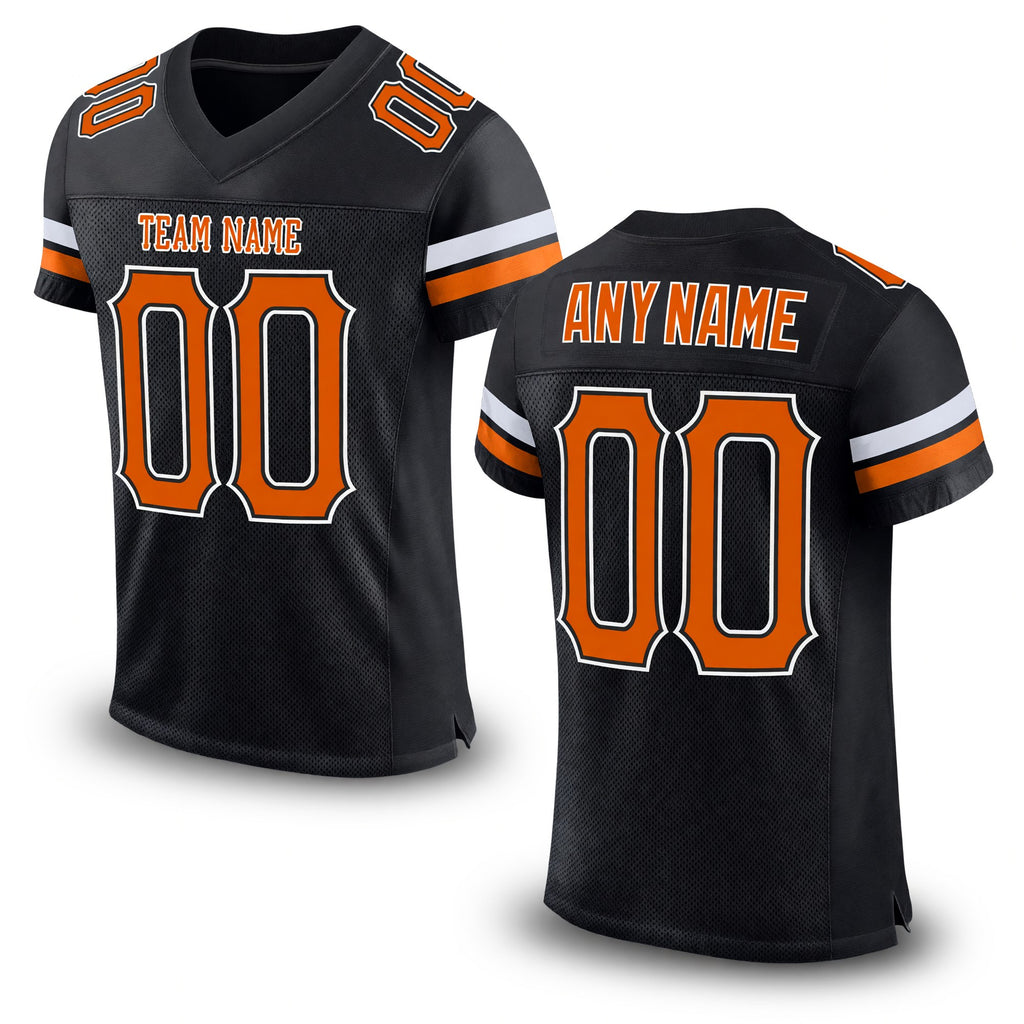 Custom Black Texas Orange-White Mesh Authentic Football Jersey