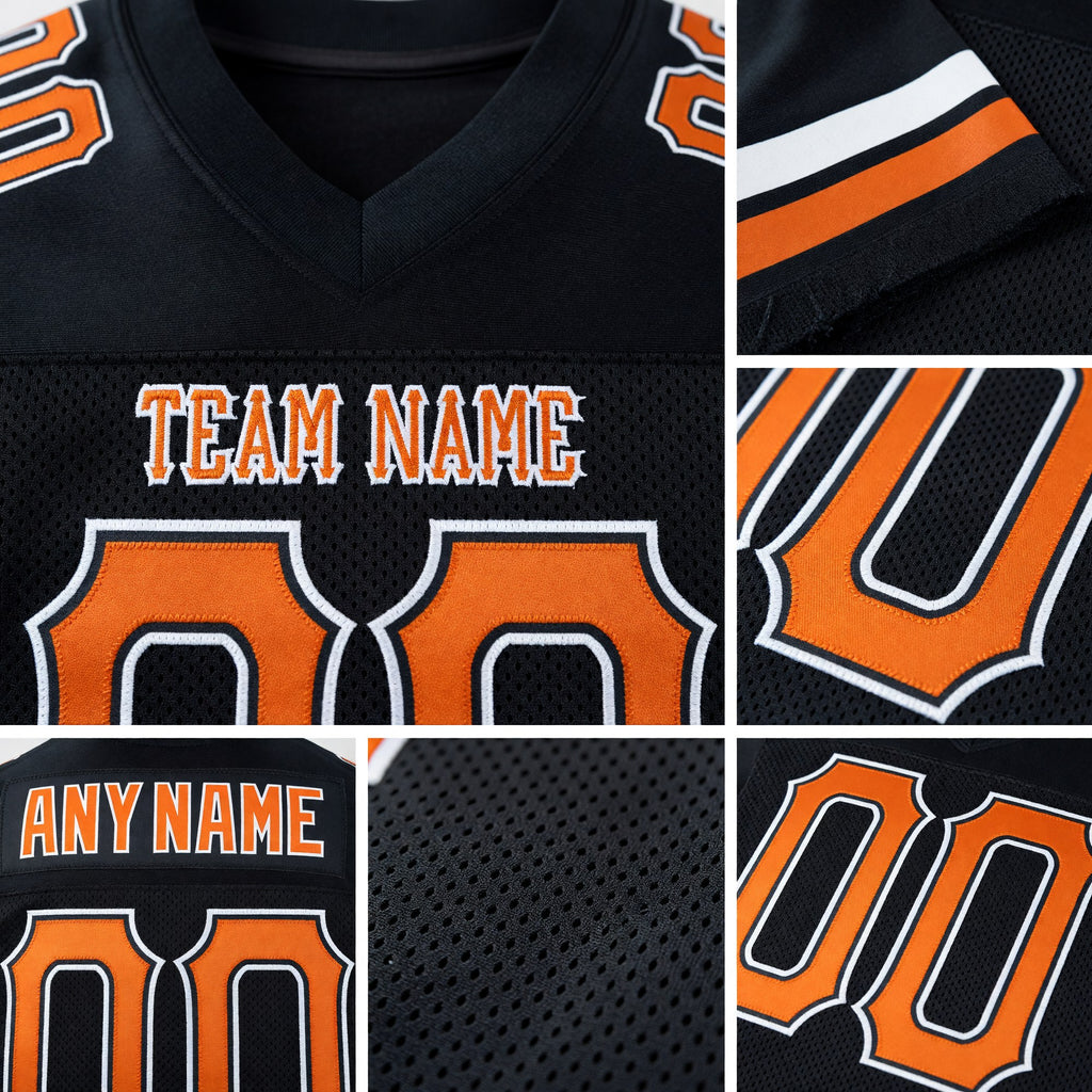 Custom Black Texas Orange-White Mesh Authentic Football Jersey detail