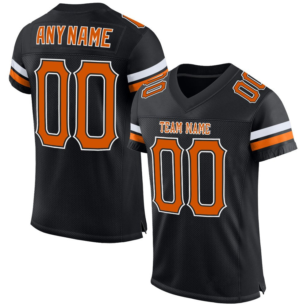 Custom Black Texas Orange-White Mesh Authentic Football Jersey photo 1