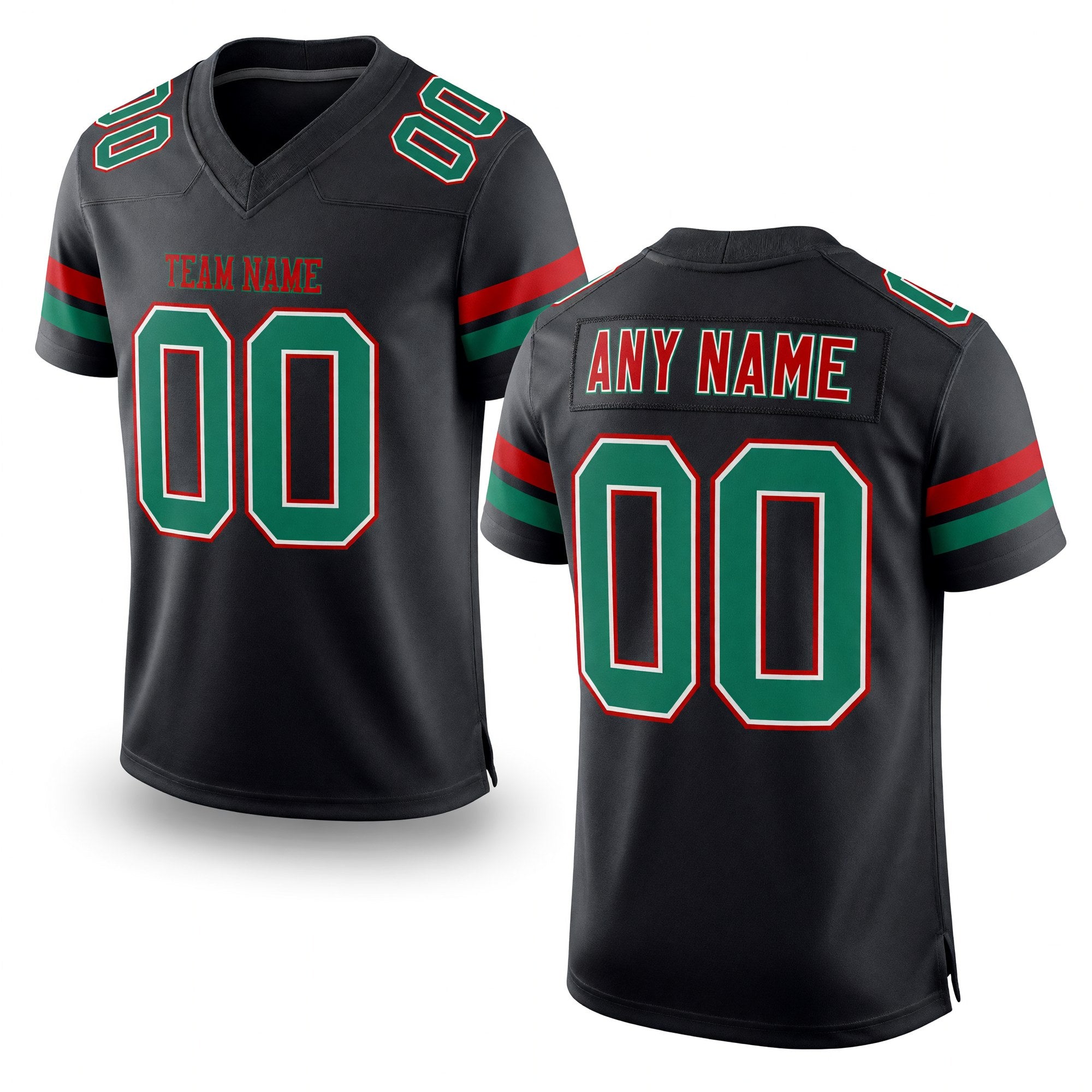 Custom Black Kelly Green-Red Mesh Authentic Football Jersey