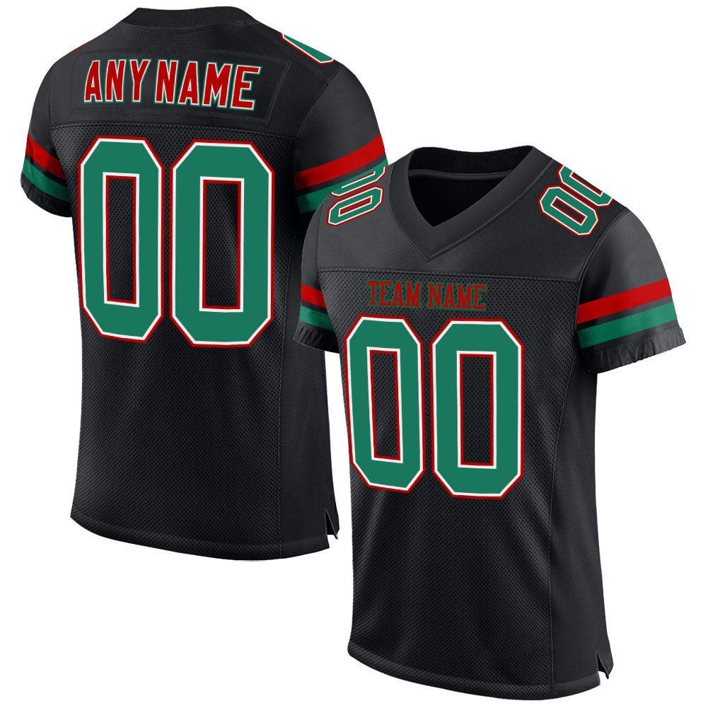 Custom Black Kelly Green-Red Mesh Authentic Football Jersey photo 1