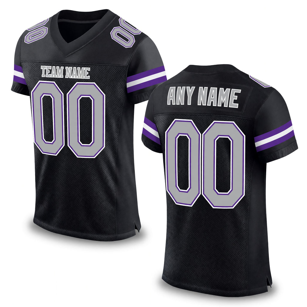 Custom Black Gray-Purple Mesh Authentic Football Jersey