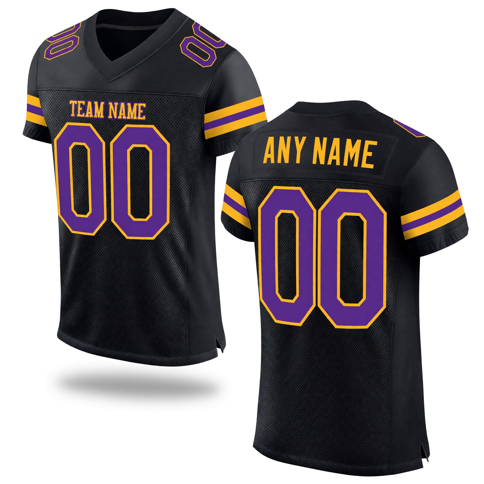 Custom Black Purple-Gold Mesh Authentic Football Jersey