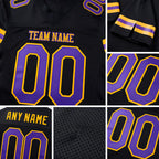 Custom Black Purple-Gold Mesh Authentic Football Jersey detail