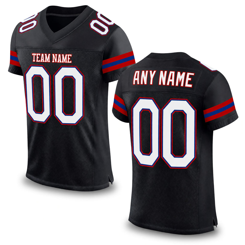 Custom Black White-Red Mesh Authentic Football Jersey