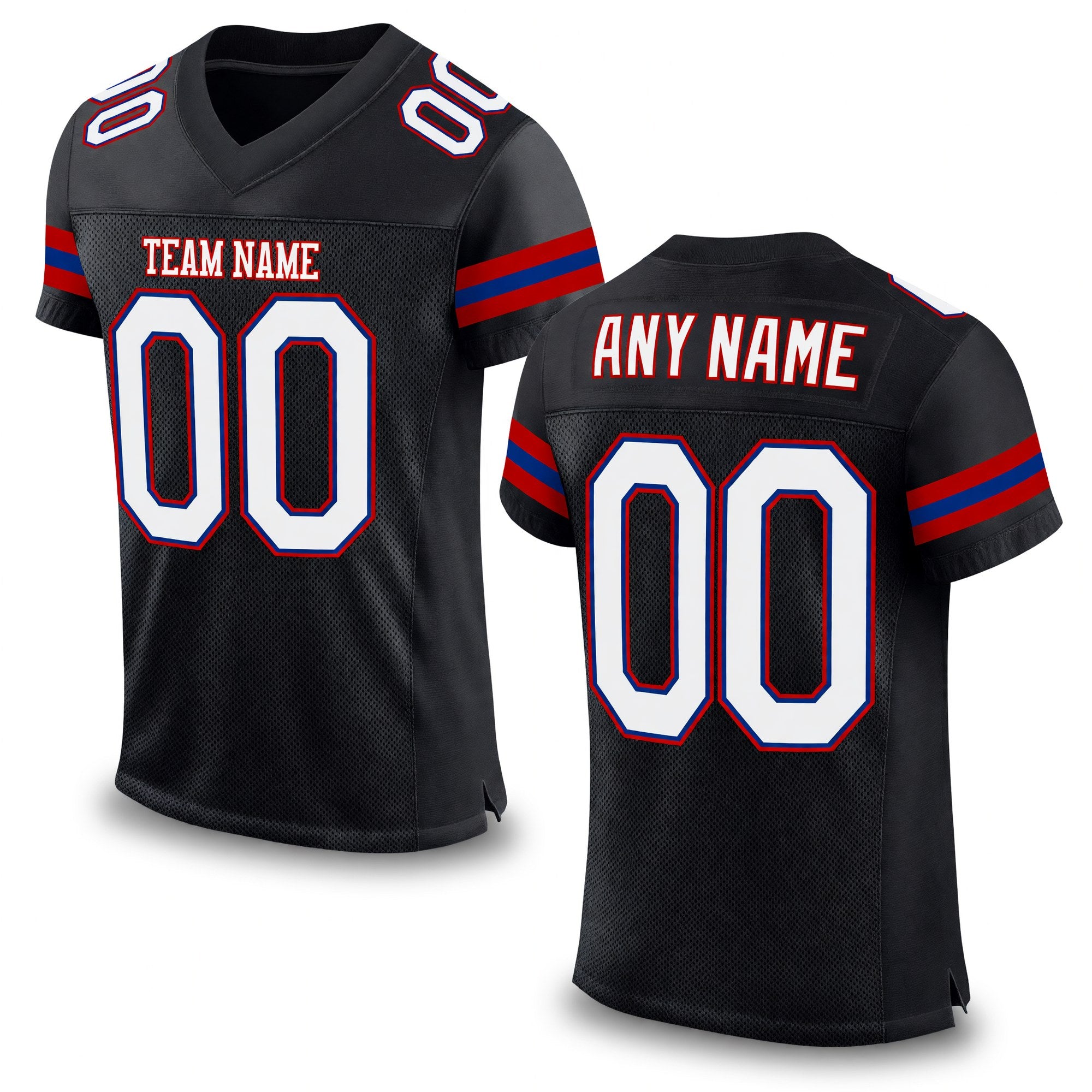 Custom Black White-Red Mesh Authentic Football Jersey