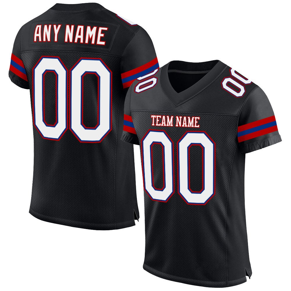 Custom Black White-Red Mesh Authentic Football Jersey photo 1