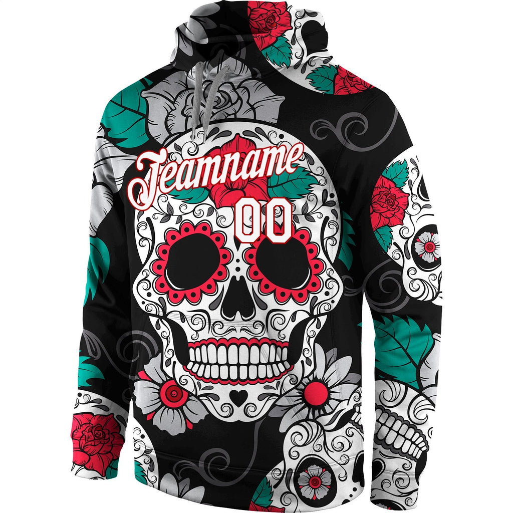 Custom Stitched Black White-Red 3D Skull Fashion Sports Pullover Sweatshirt Hoodie photo 2