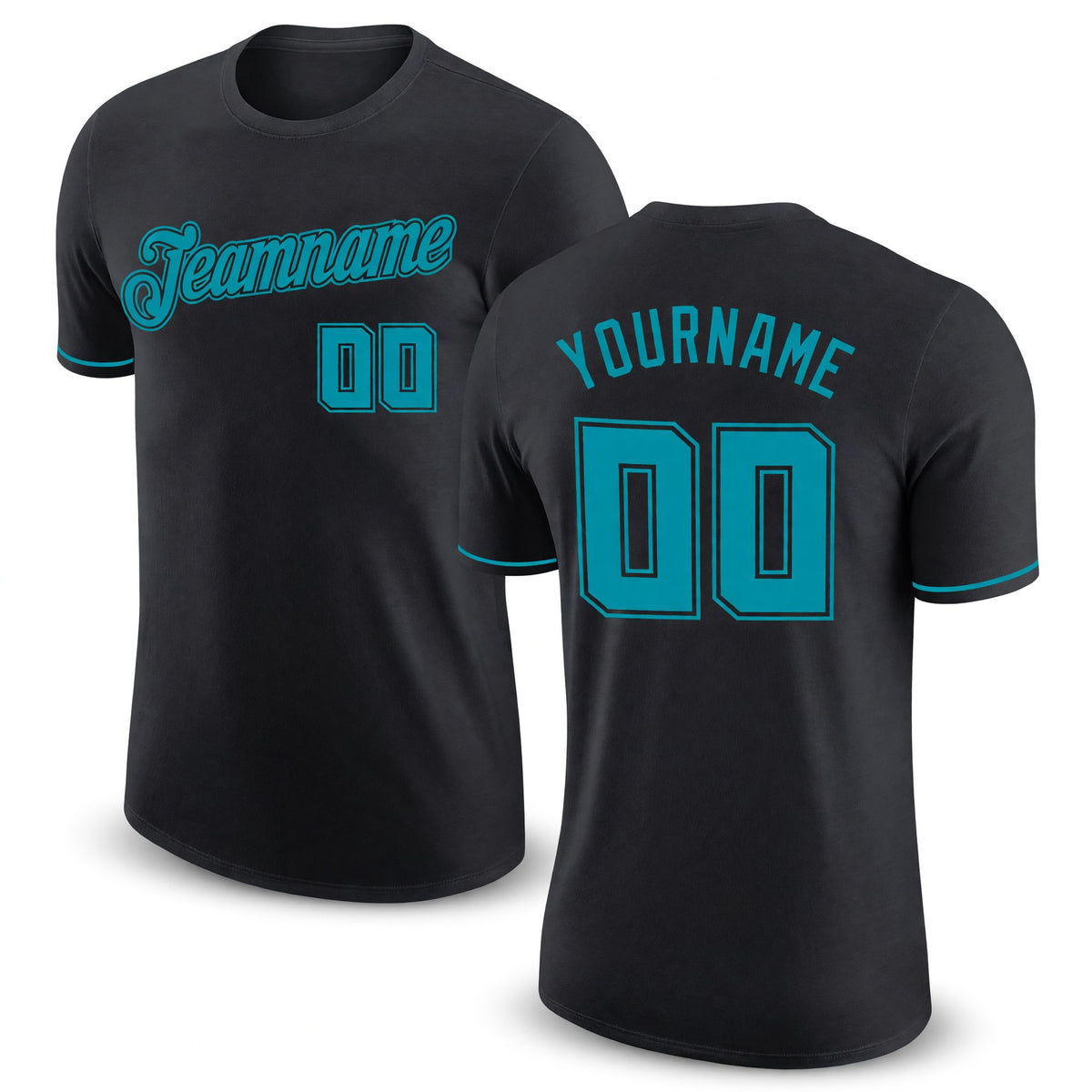 Custom Black Teal-Black Performance T-Shirt