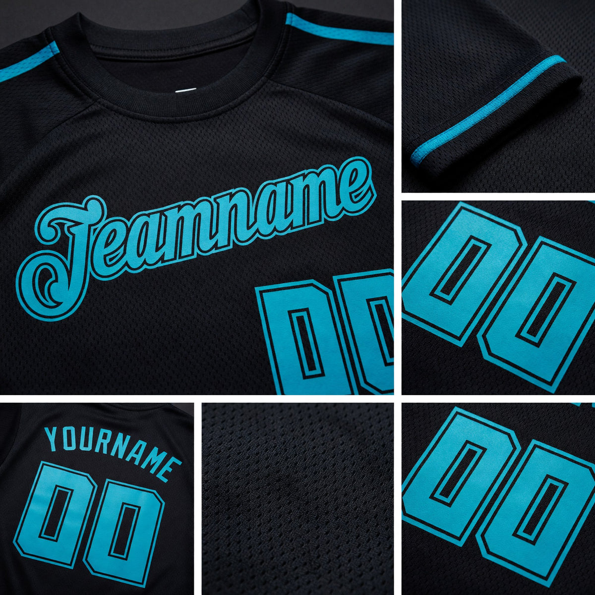 Custom Black Teal-Black Performance T-Shirt detail