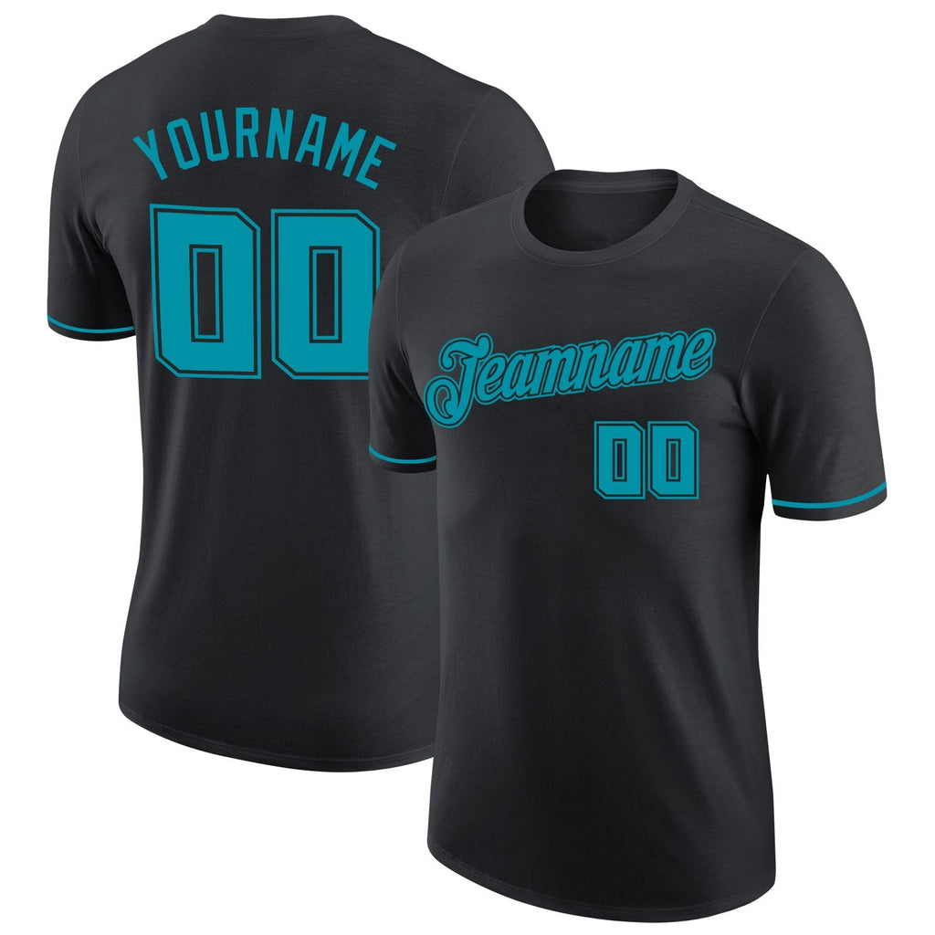 Custom Black Teal-Black Performance T-Shirt photo 1