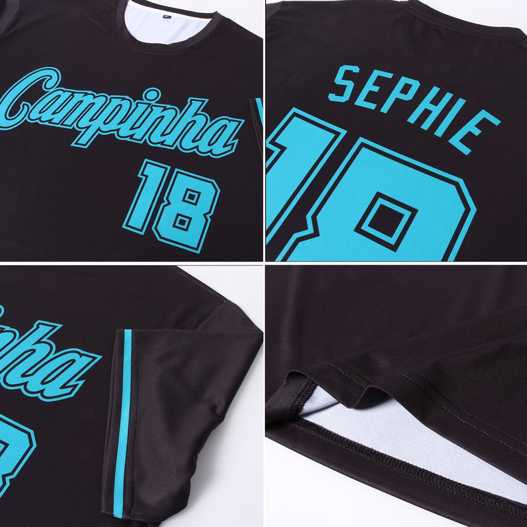 Custom Black Teal-Black Performance T-Shirt photo 6