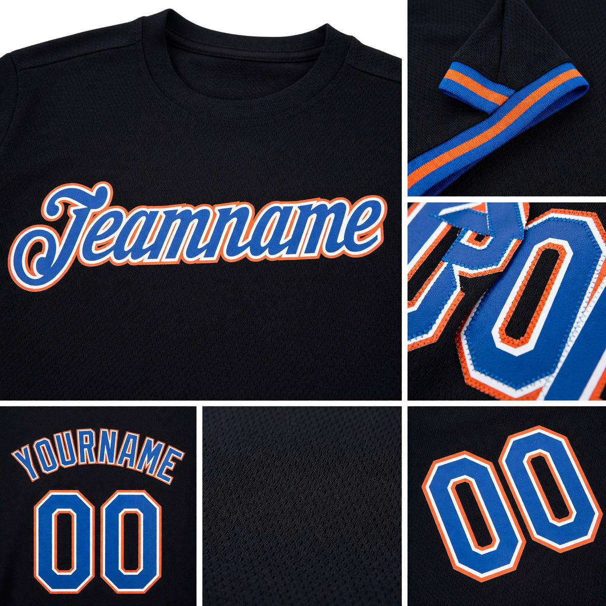 Custom Black Royal-Orange Performance T-Shirt detail