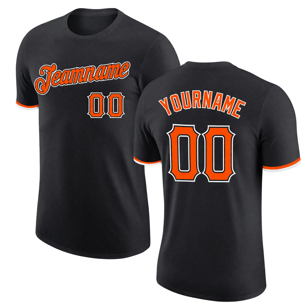 Custom Black Orange-White Performance T-Shirt
