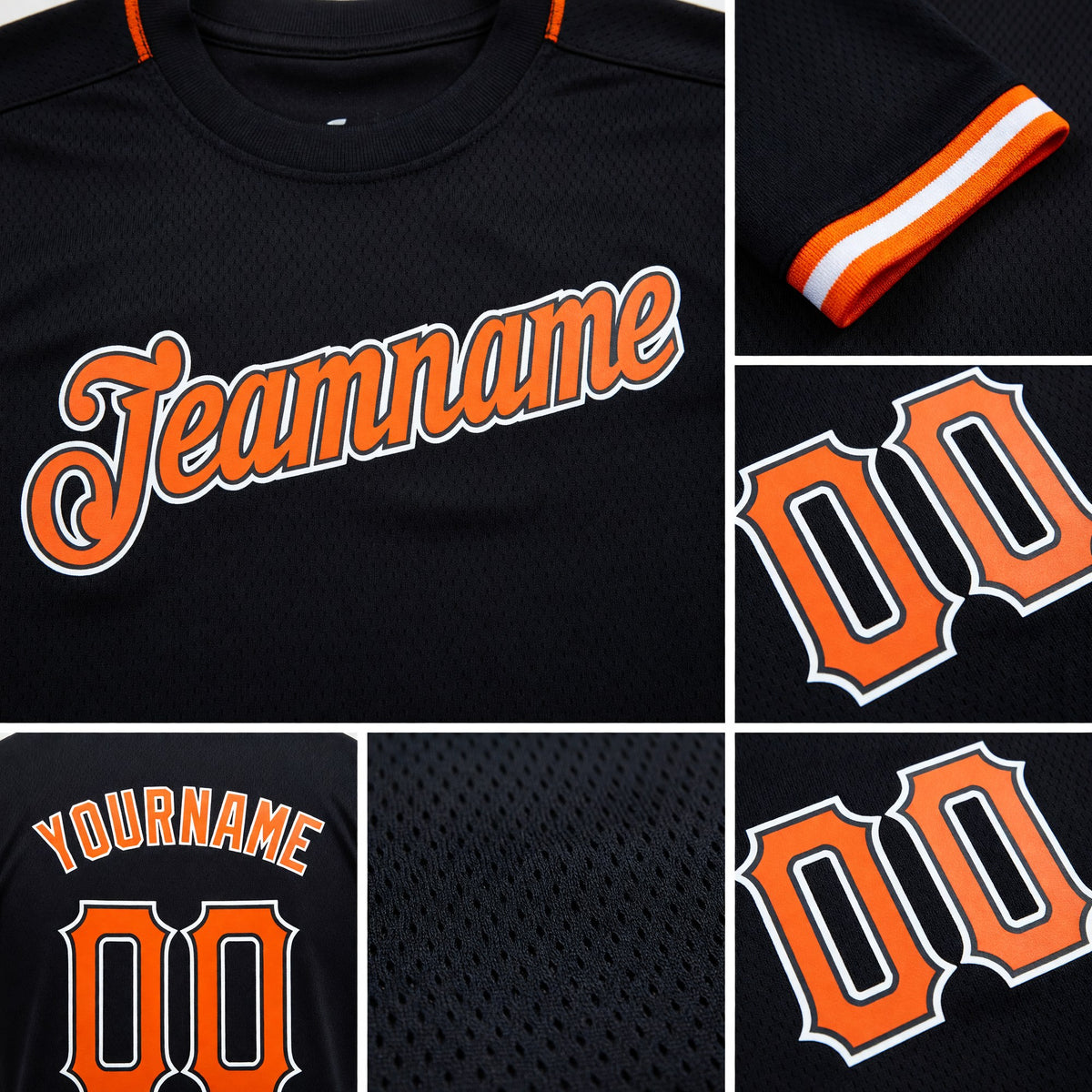 Custom Black Orange-White Performance T-Shirt detail