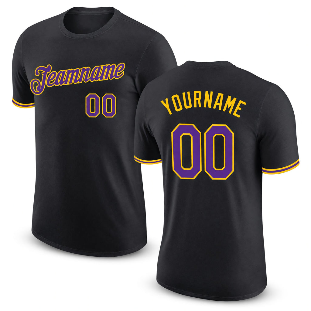 Custom Black Purple-Gold Performance T-Shirt