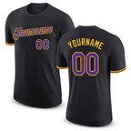 Custom Black Purple-Gold Performance T-Shirt
