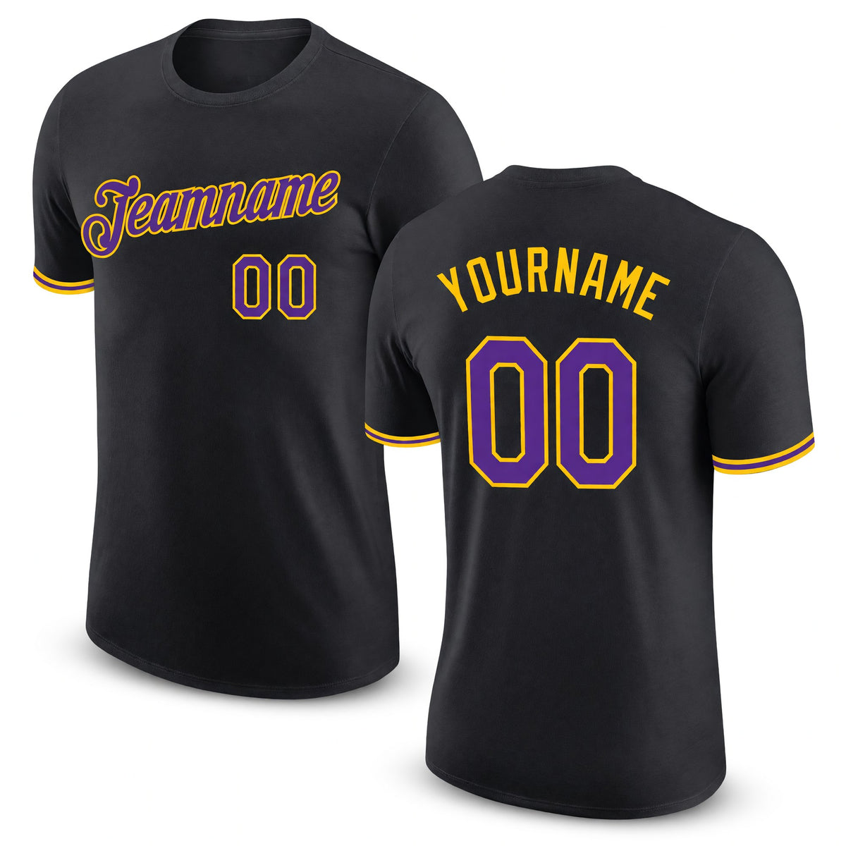 Custom Black Purple-Gold Performance T-Shirt