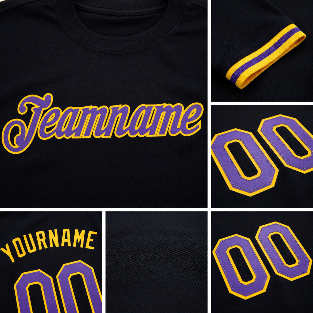 Custom Black Purple-Gold Performance T-Shirt detail